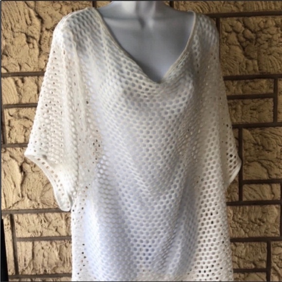 Swim Coverup Beach pullover Blue Island fishnet net Large - Picture 1 of 11